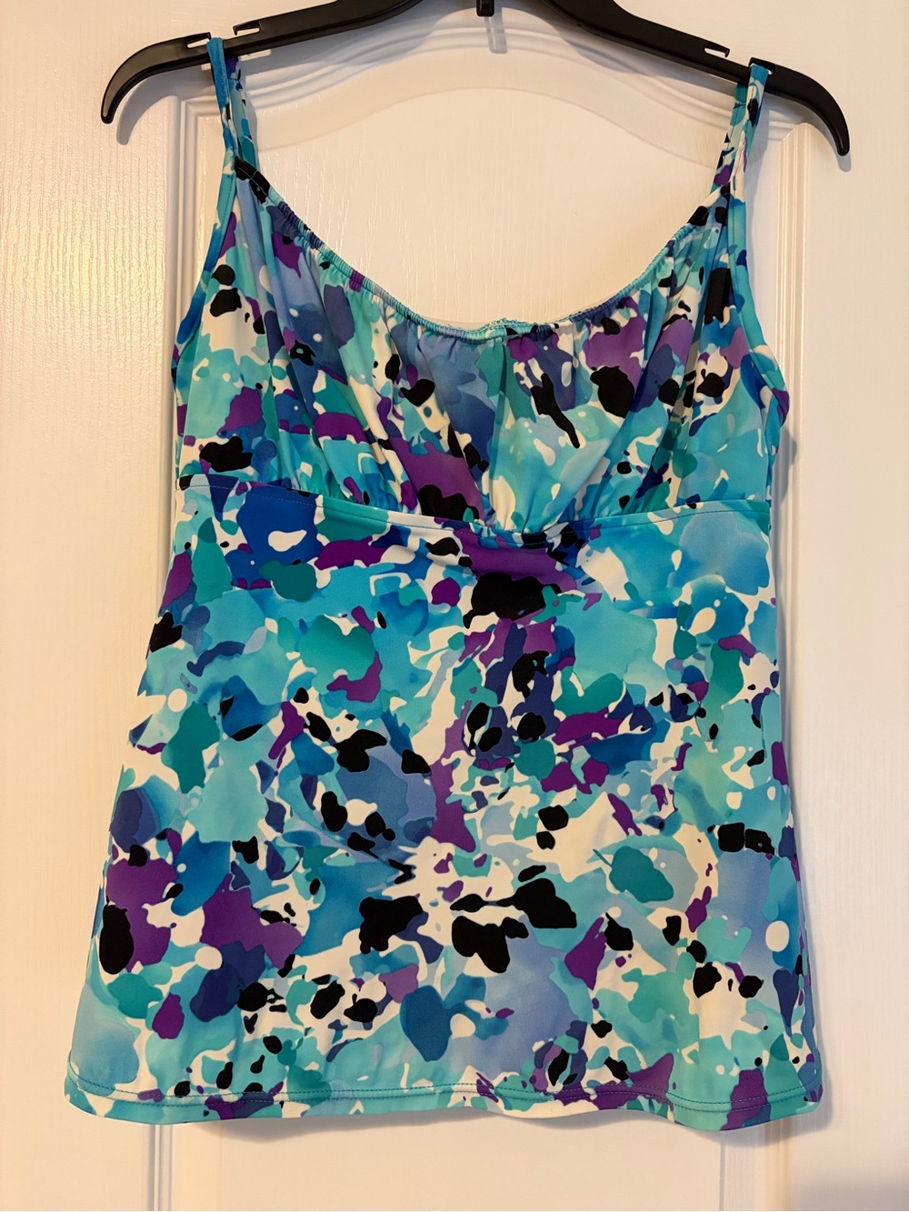 Caribbean Joe Teal Blue Purple Tropical Print Swim Tankini